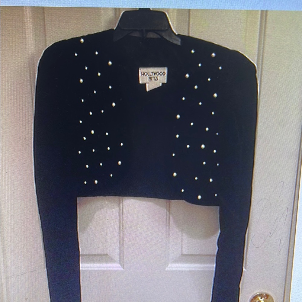 HOLLYWOOD NITES  vintage Black Pearl-Embellished Cardigan side 10 nwt